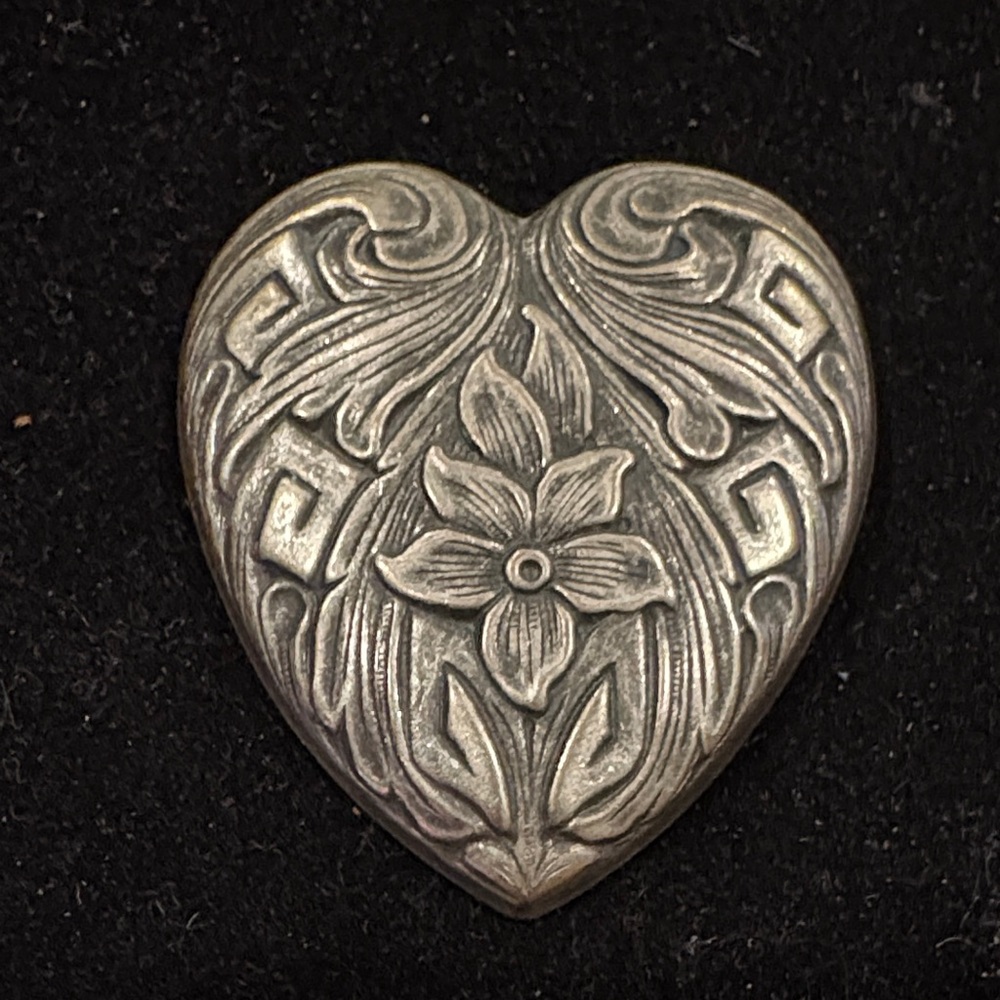Silver Heart-Shaped Floral Brooch